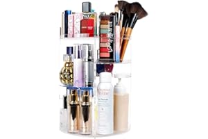 sanipoe Rotating Makeup Organizer, DIY 8 Adjustable Layers 360 Spinning Skincare Organizer, Lazy Susan Rack Cosmetic Carousel Storage Shelf with Brush Holder for Vanity Bathroom Countertop,Clear
