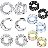 TIANCI FBYJS 6 Pairs Ear Gauges Plugs Hollow Floral Single Flared Tunnels Fashion Expander Stretcher Piercings Brass Gauge Earrings 2g-16mm Ultra Thin Soft Silicone Ear Gauges