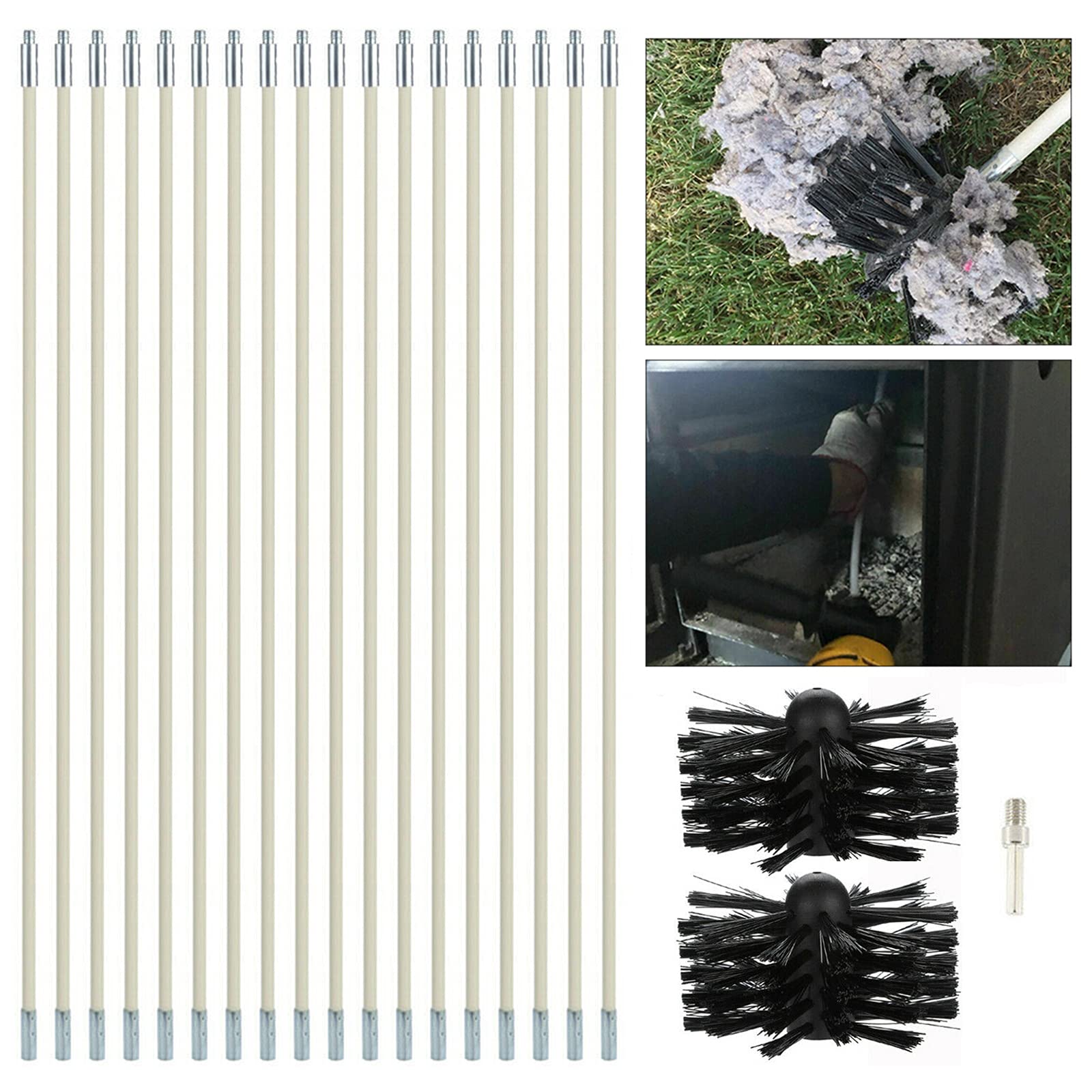 20 Pcs Chimney Cleaning Brush, Chimney Kit Sweeping Drain Set Chimney Brush Fireplace Cleaning Tools Kit for Duct Vent Cleaning Fireplace Flue, 18 Rods(410mm*100mm)+1 Brush Head+1 Hexagonal Rod