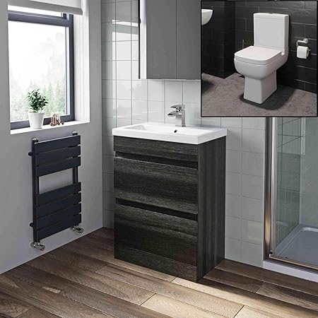 Aurora Modern 600mm Bathroom Basin Sink Drawer Vanity Unit Charcoal Grey Furniture Toilet Close Coupled Ceramic Wc Amazon Co Uk Kitchen Home