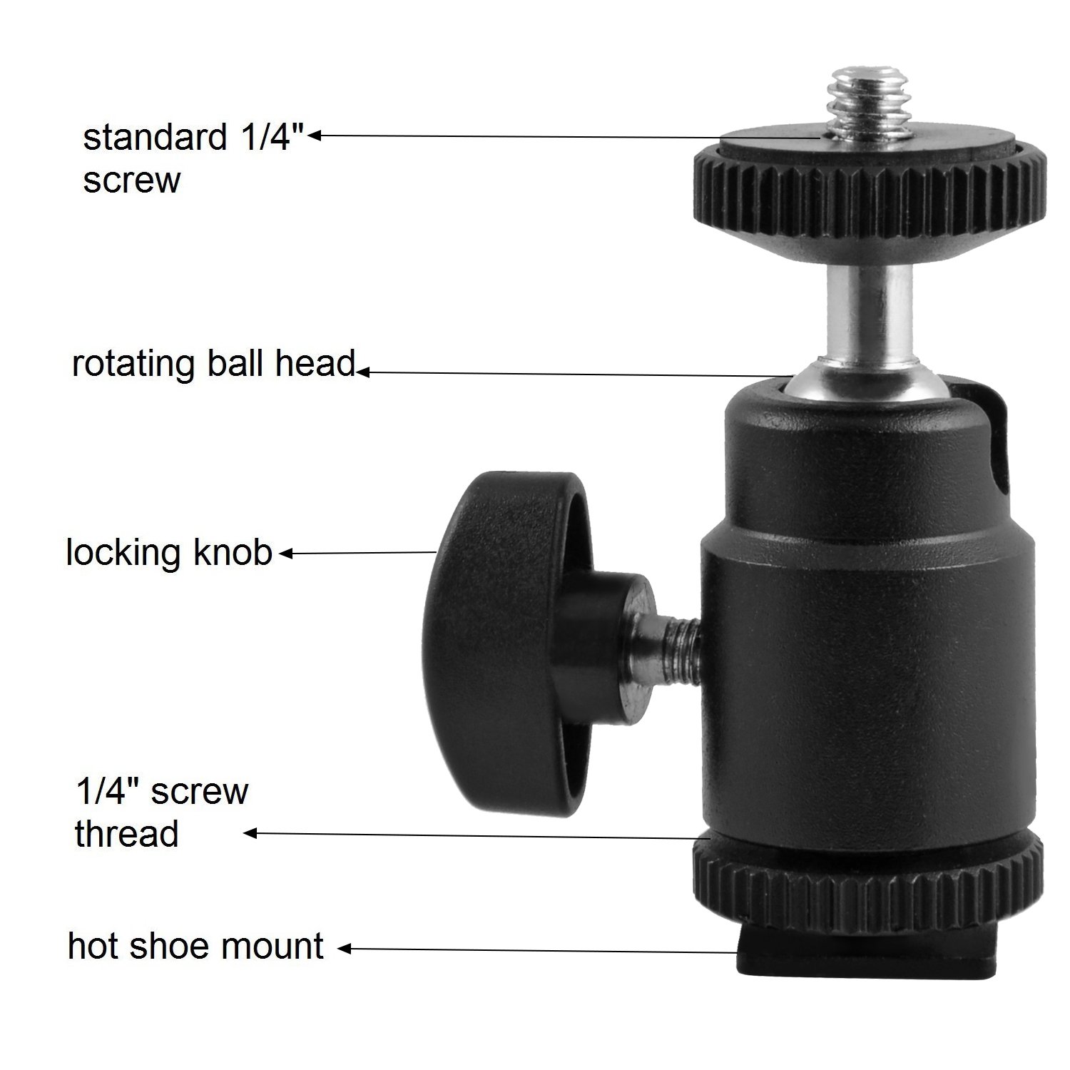 Mini Ball Head Hot Shoe Mount Adapter 360-degree Rotation with 1/4\