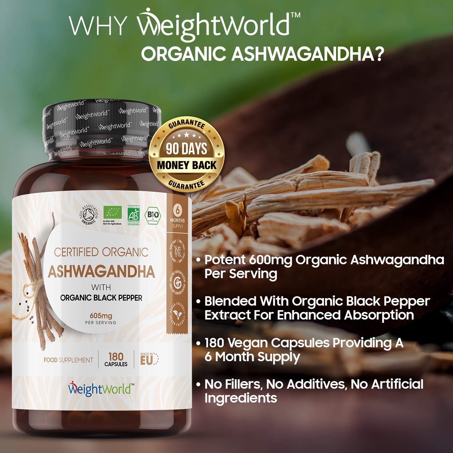 Organic Ashwagandha Capsules, 180 Capsules (6 Months Supply), with Organic Black Pepper, 1 per Day - Image 5