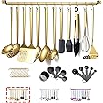 Gold Cooking Utensils Set, Kyraton Stainless Steel 37 Pieces Kitchen Utensils Set with Titanium Gold Plating, Kitchen Gadgets Tool Set with Utensils Racks Heat Resistant Dishwasher Safe