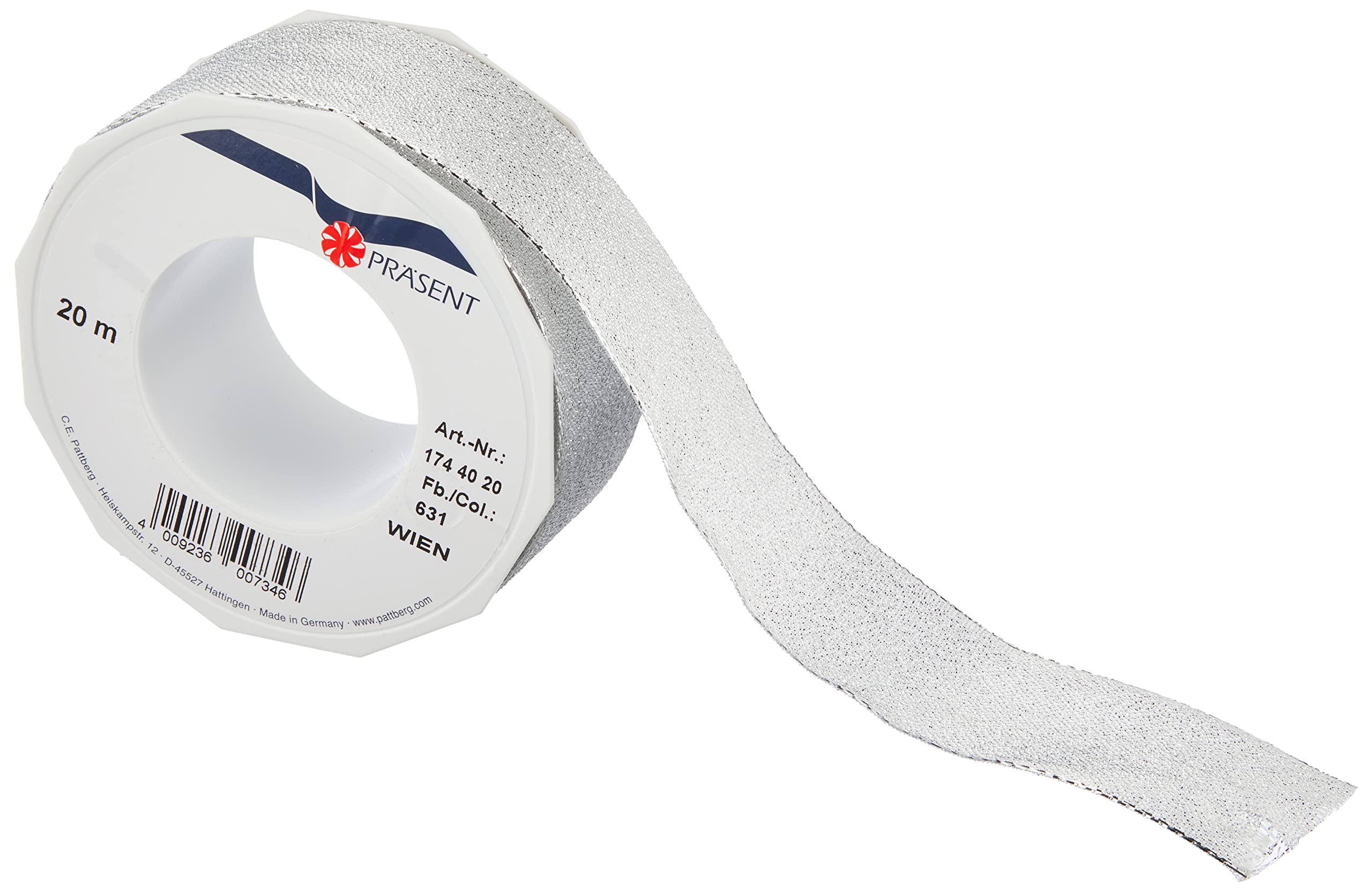 C.E. Pattberg Wien Gift Ribbon in Silver, 22 Yards Metallic Mesh for Gift Wrapping, 1.6 Inch Width, Accessories for Decoration & Handicrafts, For Every Occasion