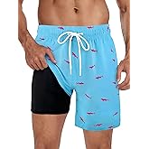 Fasker Mens Swim Trunks with Compression Liner 7" Inseam Quick Dry Bathing Suit Beach Shorts Swimming Trunks with Pockets
