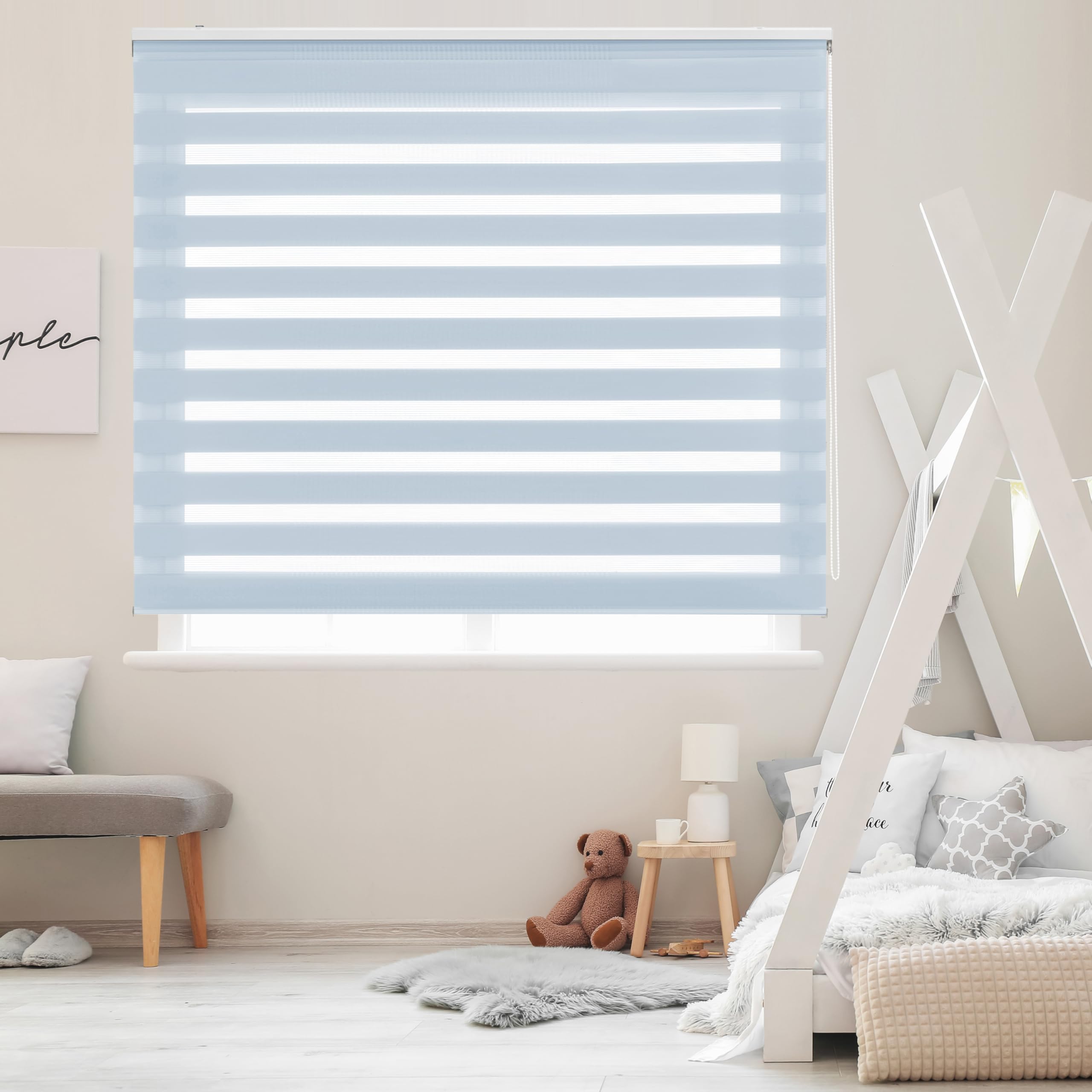 Blindecor - Lira. DoubleLayered Roller Blind, Night and Day, Sky Blue, 140x250 cm