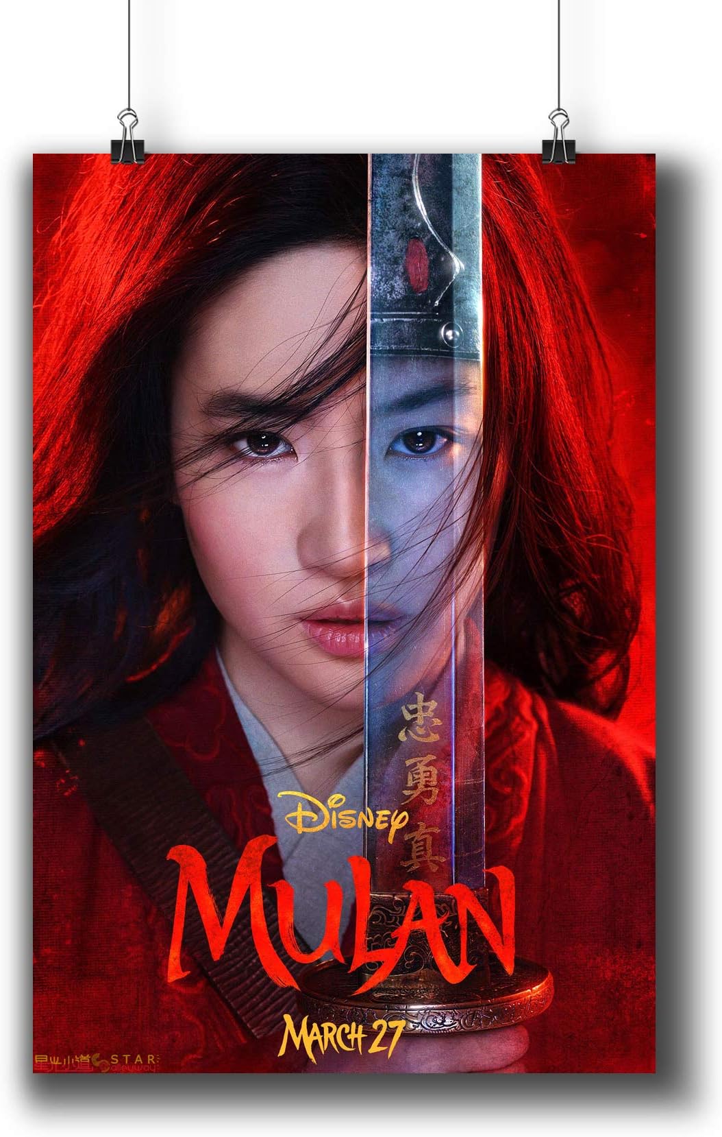 Pentagonwork Mulan Disney Movie Poster 11.7x16.5 A3 Prints w/Stickers 2020 Film, Liu Yifei Donnie Yen, 1230-001
