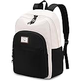 Kasqo School Backpack,Water Resistant Middle High School Bookbag for Teens Girls Boys School Bag Casual Women Men Daypack for Travel College Black White