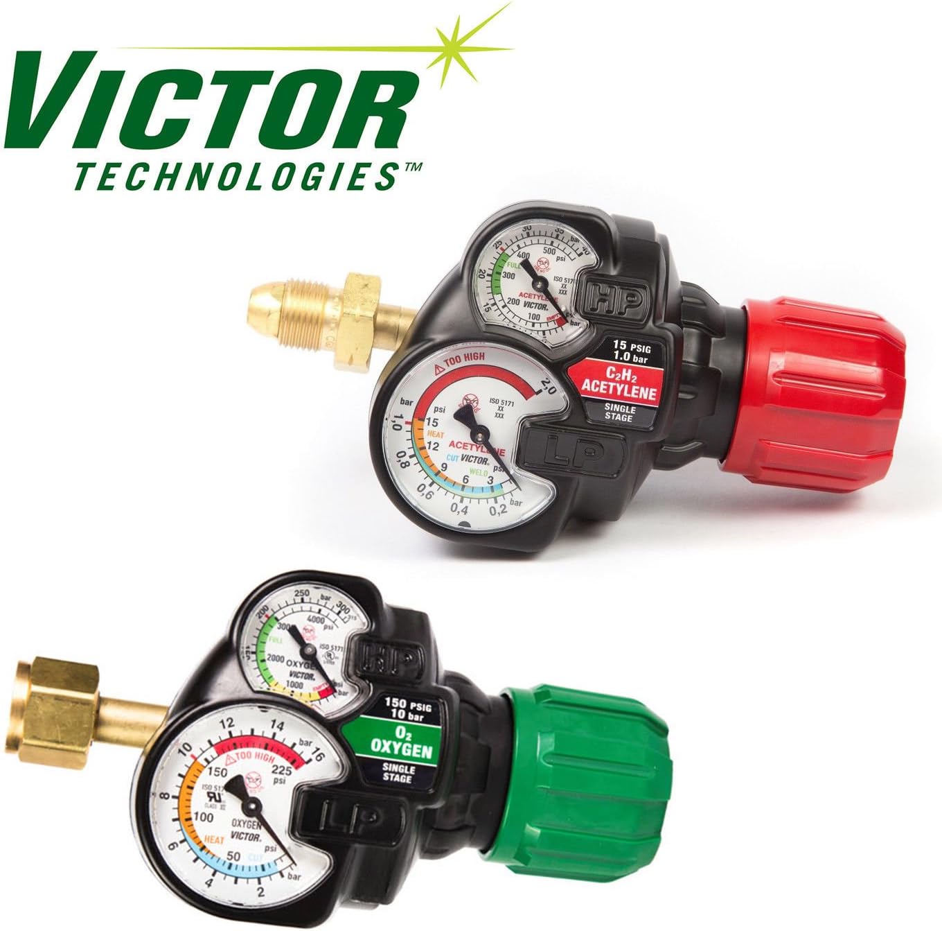 Set of Genuine Victor Edge ESS3 Oxygen & Acetylene Regulators, Brand
