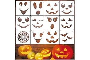 yhslmh Pumpkin Stencils for Painting Large Halloween Pumpkin Face Stencils for Craft Pumpkins Paint Stencils for Wood Door Hanger Wall Holiday (12 Face 10in), white