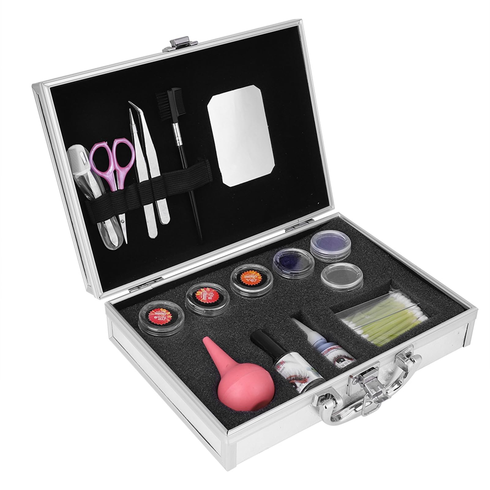 Eyelash Extension Kit Professional Eye Lashes Extend Set with Glue, False Eyelashes, Scissors, Comb and Tweezer, Mirror, Eyelash Cleansing Liquid etc Storage Box