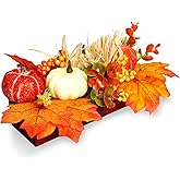 Wowagoga Fall Table Centerpiece Fall Floral Artificial Autumn Pumpkin Maple Leaf Berry Decoration Thanksgiving Centerpieces for Dining Table