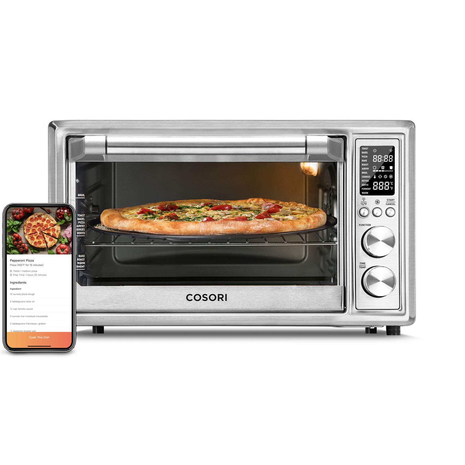 COSORI Air Fryer Toaster Oven, 12-in-1 Convection Ovens with Rotisserie & Dehydrator, Stainless Steel, 6-Slice Toast, 100 Recipes & 6 Accessories Included, Work with Alexa, CS130-AO