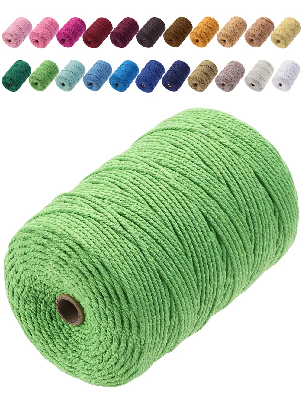 GOHOF Macrame Cord 3mm x 200m Premium Cotton Macrame Rope, 4 Strand Twisted Soft Cotton Cord, One of The Most Perfect Materials for Macrame Art, Cotton String Without Chemicals (light Green)