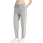 Beinikedan Women's Joggers 95% Cotton Sweatpants Pockets Relaxed Fit Elastic Waist Cuffed Ankle Striped Casual Athletic Pants