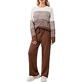 QIANSIQIANBO Women's 2 Piece Outfits Color Block Tracksuits Long Sleeve Pullover Top Wide Leg Pants Lounge Sweatsuits Set
