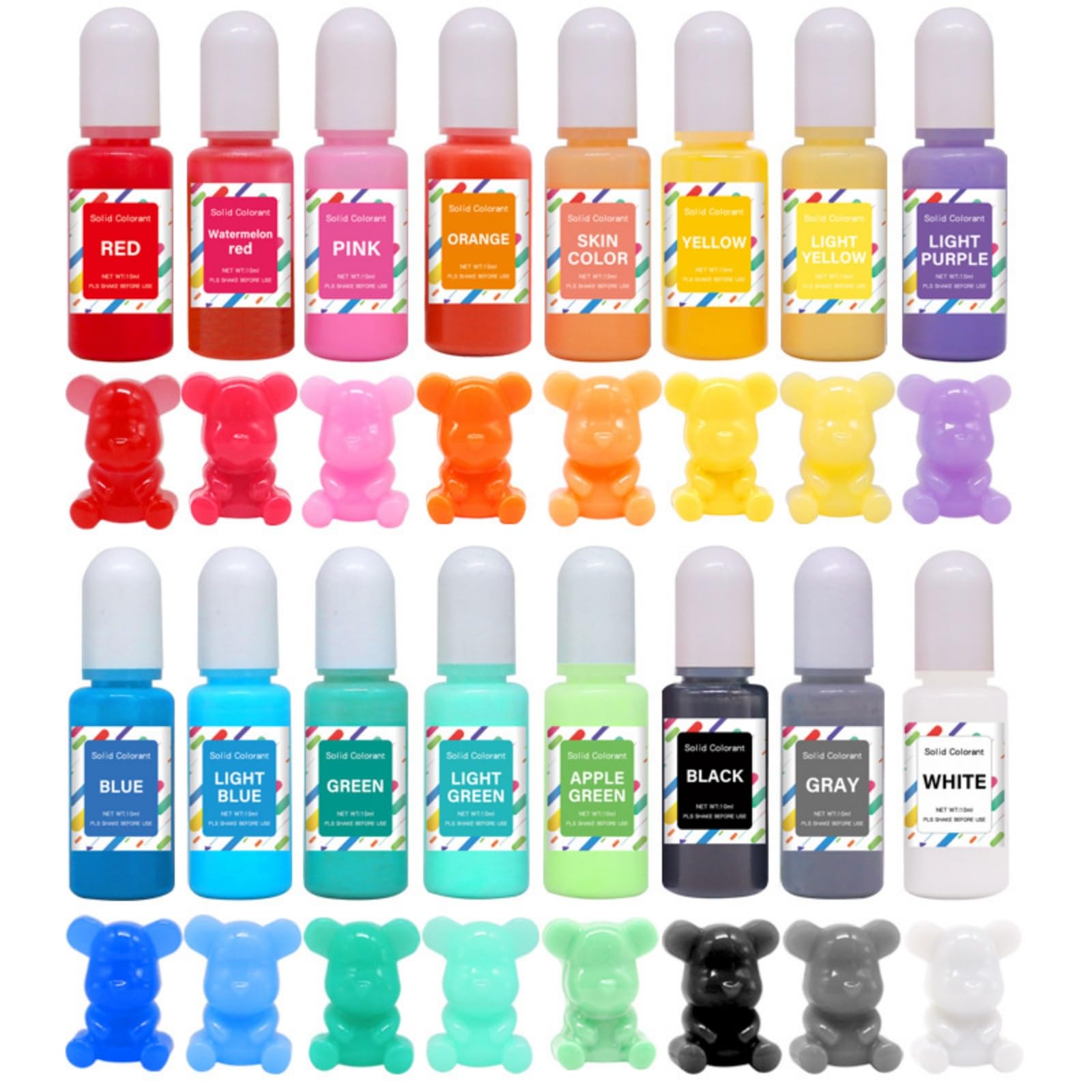 Resin Liquid Pigment - 16 vibrant Solid Colors for Epoxy Resin, Low Saturation Color Scheme for Painting DIY Art Bath Bomb Nails Jewelry - 0.33 oz/10 ml each