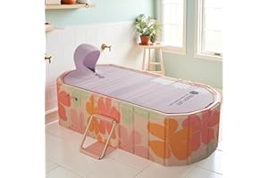 YYW Adults Portable Bathtub Foldable Soaking Standing Bath Tub Japanese SPA Sauna Collapsible Hot Ice Bath Tub for Shower Stall Bathroom (Pink with lid,120 * 86 * 50cm(L*W*H))