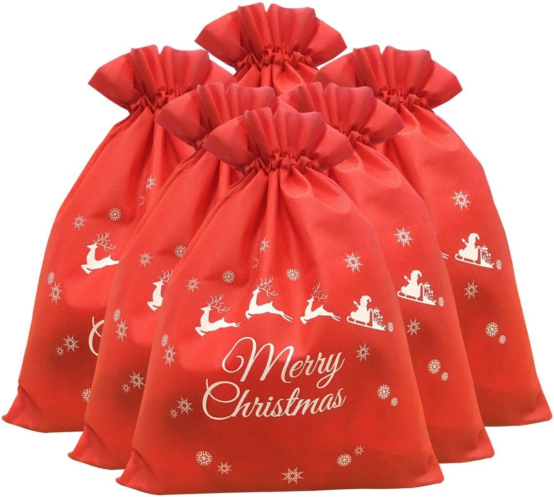 TIENO Christmas Drawstring Gift Bag Santa Present Bag Party