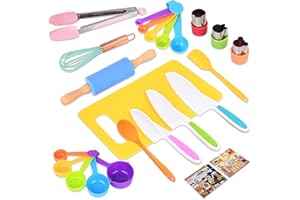 FUQUN 24 Pieces toddler knife, Kids Knife Set Include Wood Kids Safe Knife, Cutting Board, Crinkle Cutter, Kids Safe Cooking Knives, Serrated Edges Plastic Toddler Knife Kids Knives for Real Cooking
