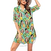 Custom Face Swimsuit Cover-Up Personalized Womens Beach Cover Ups for Swimwear with Face Bathing Suit Coverup Bikini