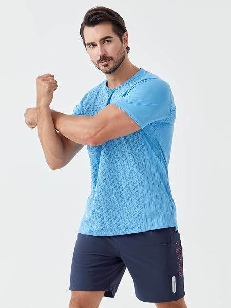 APPRIVOISE-MOI MENS ATHLETIC T-SHIRTS QUICK-DRY MOISTURE WICKING COOLING RUNNING SHORT SLEEVE SHIRT PERFORMANCE TEES GYM TENNIS WORKOUT HIKING CATIONIC SKY-BLUE