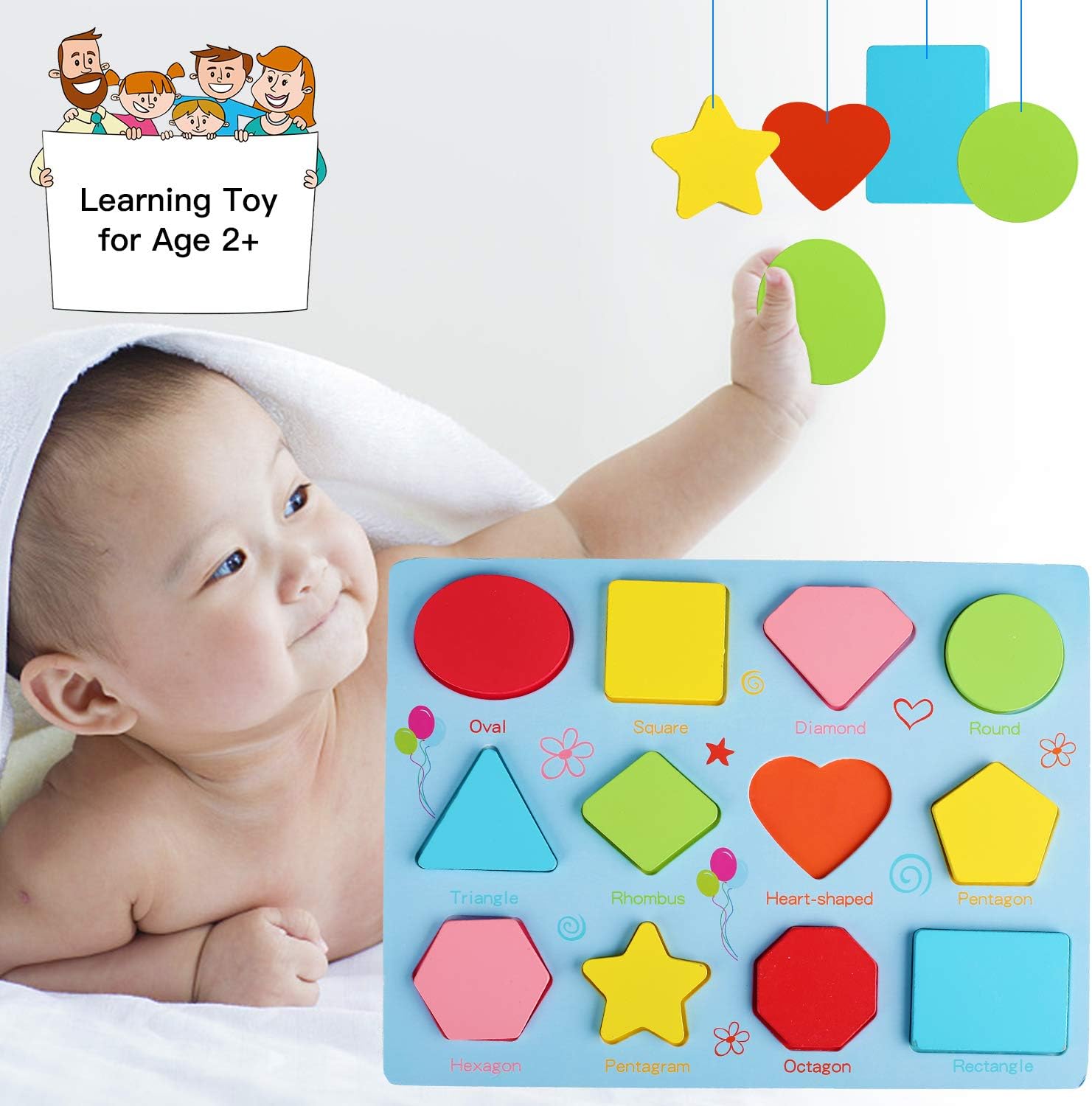 Wooden Puzzles for Toddlers, Kesletney Wooden Numbers Alphabet and Shape Puzzles Set Toddler Wood Learning Toys Preschool Education Puzzle Board Gifts for Kids Boys Girls Ages 3 + (Set of 3): Toys & Games