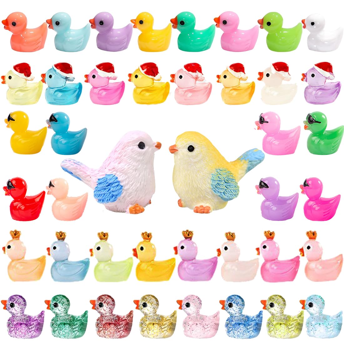 Purple Star Mini Ducks 50 Pack Tiny Ducks Little Ducks Small Ducks Plastic Mini Resin Animals Figures Miniature Figurines Fairy Garden Toy Dollhouse Accessories Micro Trinkets Decor Gifts Pink