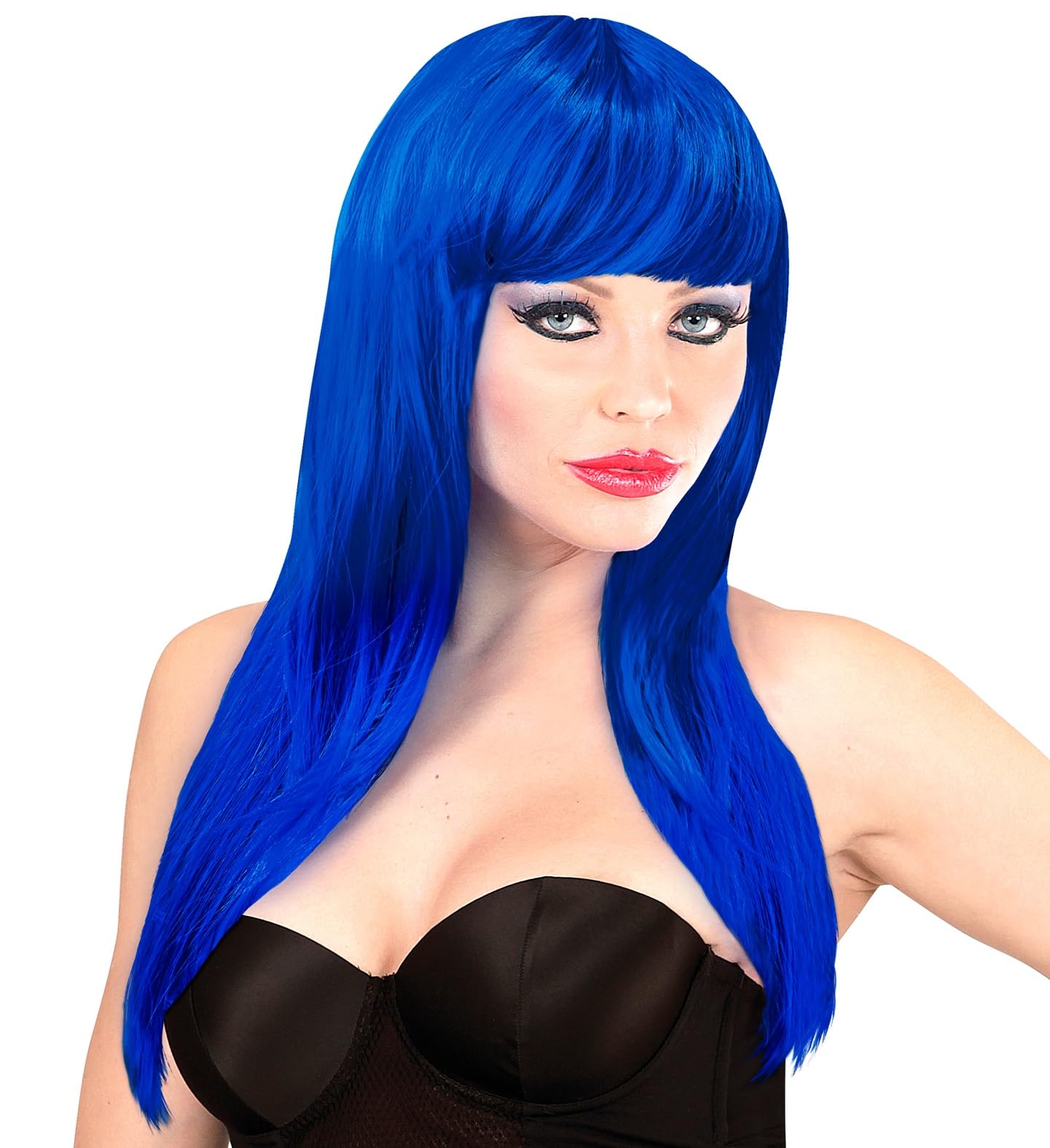 Ladies Blue Straight Wig With Fringe Pop Star Hen Party Fancy Dress Accessory