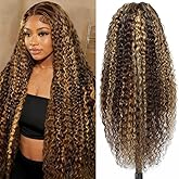 Myzebo 30 Inch Honey Blonde Wig Human Hair 200 Density Ombre Deep Wave Lace Front Wigs Human Hair 4/27 Highlight 13x6 HD Lace Frontal Wigs Pre Plucked Bleached Knots Real Virgin Hair