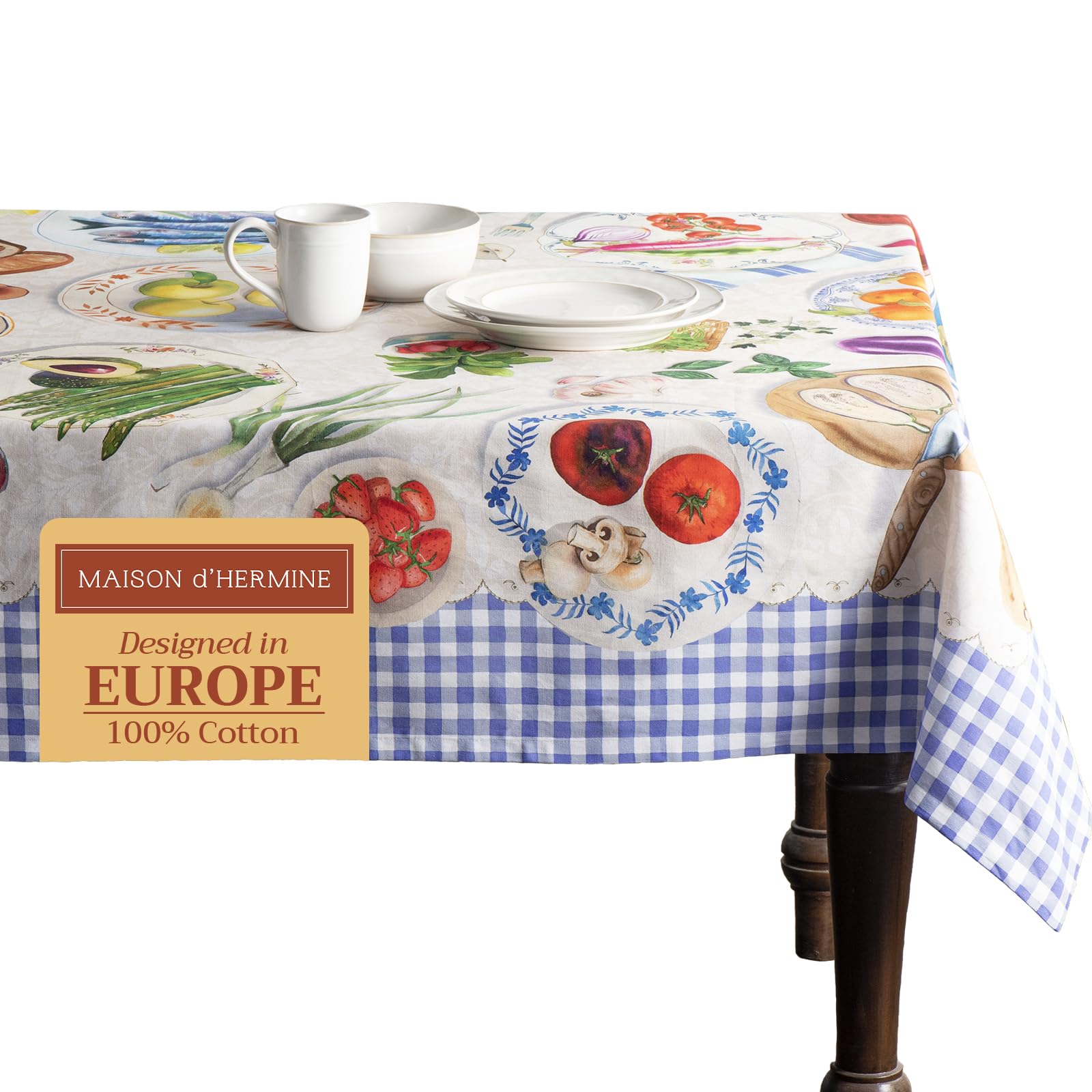 Maison d' Hermine Table Cloth Rectangle Table 100% Cotton 180 cm x 140 cm Tablecloth Reusable Everyday Use for Dining Farmhouse Home Party Festive Gifts for Mothers Day (Gourmand) — image 1