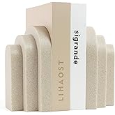 LIN CHUAN Heavy Duty Bookends for Shelves, Set of 2, Sandstone Beige | Book Ends for Heavy Books, Decorative Book Stopper with Faux Sandstone Finish, Layered Arch Design Bookshelf holder, 6.6 lbs