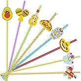 24pcs Cinco De Mayo Fiesta Theme Beverage Cocktail Straws for Mexico Fiesta Taco Party Supplies Party Favor with 2 Pieces Straw Cleaning Brushes, 6 Colors Straws