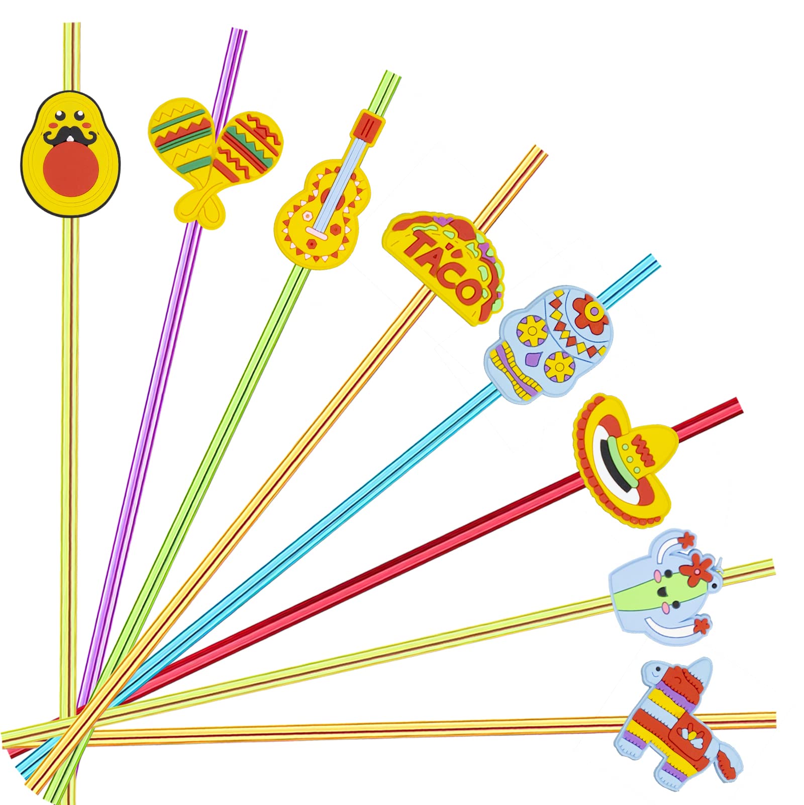 Photo 1 of 24pcs Cinco De Mayo Fiesta Theme Beverage Cocktail Straws for Mexico Fiesta Taco Party Supplies Party Favor with 2 Pieces Straw Cleaning Brushes, 6 Colors Straws