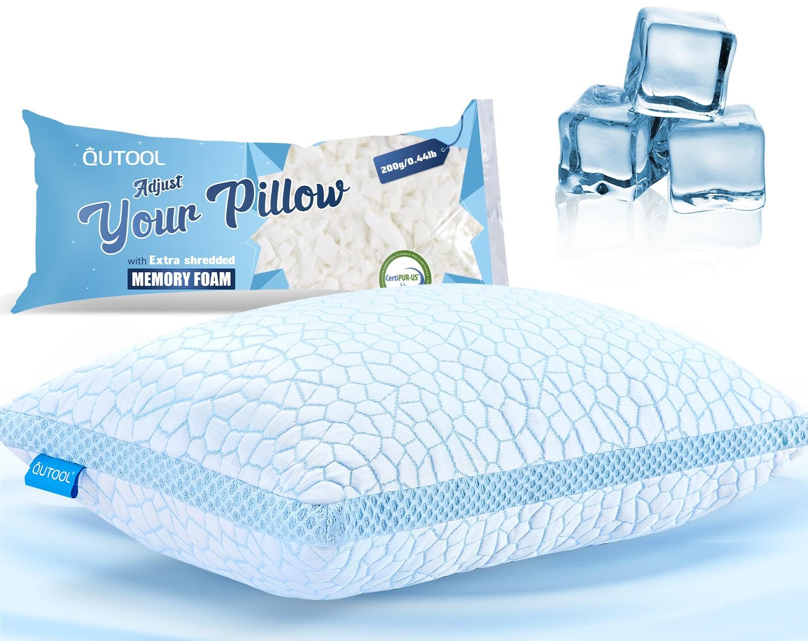 Photo 1 of QUTOOL Cooling Pillows for Hot Sleeping, Shredded Memory Foam Pillows Queen Size Set of 1,Adjustable Soft & Firm Gel Bed Pillow for Side, Back, Stomach Sleepers