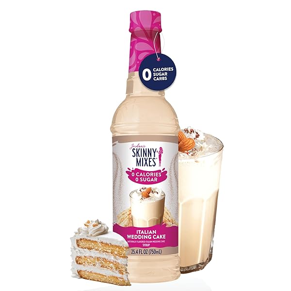 JORDAN’S SKINNY SYRUPS SUGAR FREE COFFEE SYRUP, ITALIAN WEDDING CAKE SYRUP FLAVOR, ZERO CALORIE FLAVORING FOR LATTE, PROTEIN SHAKE, COCKTAIL & MORE, GLUTEN FREE, KETO FRIENDLY, 25.4 FL OZ, 1 PACK