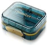 ZDQZC Portable Travel Pill Organizer, 7-Compartment Pill Case, Blue | Weekly pill box for vitamins, capsules, and medicine; outer clasp and individual lids for pocket, purse, and short trips