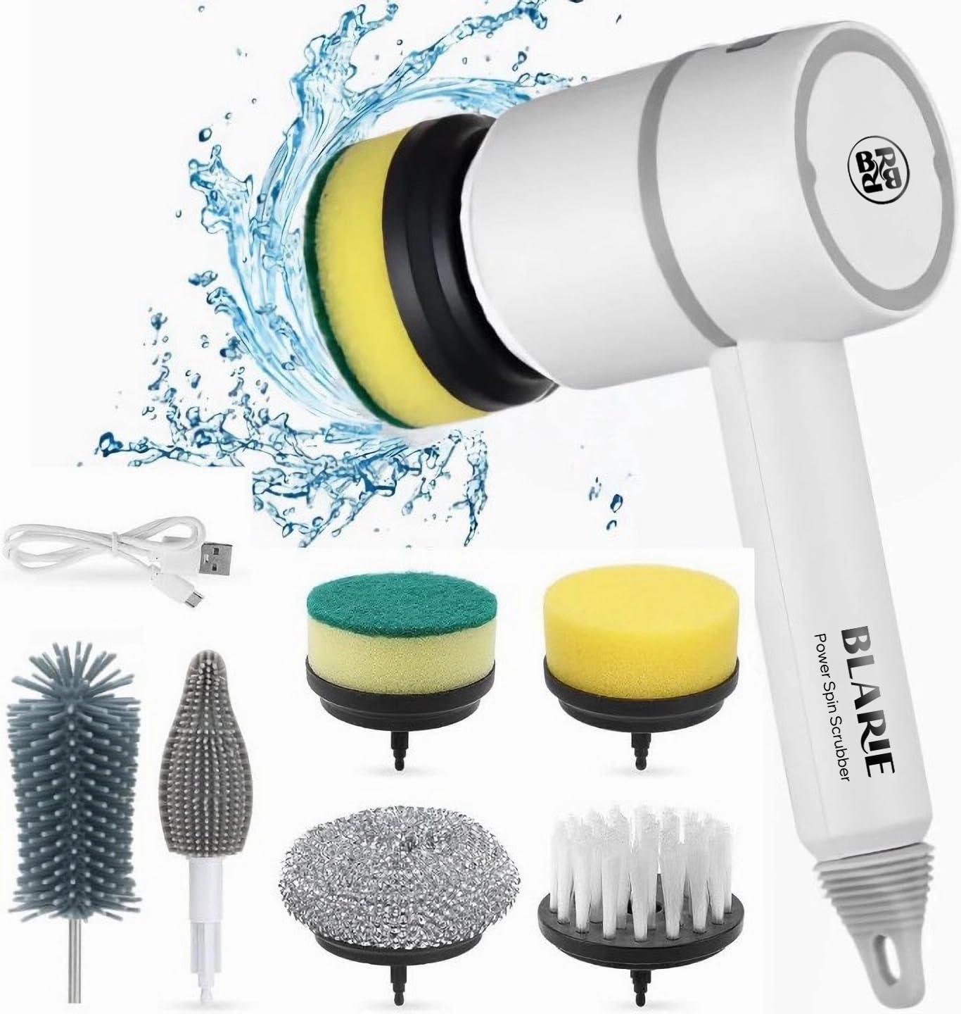 Photo 1 of Blarie Power Spin Scrubber, Spin Brush for Cleaning Set, Electric Dishgun, Dish Blaster Cordless, 6 Heads, Rechargeable, 3 Rotating Speeds, Portable, Kitchen, Shower, Floor, Bathroom Turboscrub