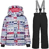 WOWULOVELY Girls Thicken Warm Snowsuit Hooded Ski Jacket Pants 2 Pcs Set Skiing Jacket with Pants