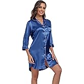 MissNina Women's Satin Nightgowns Classic Button Down Nightshirts 3/4 Sleeve Sleepshirts Sleep Dress Nightdress
