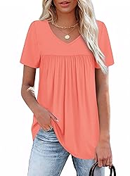 T Shirts for Women Short Sleeve Pleated Oversized
