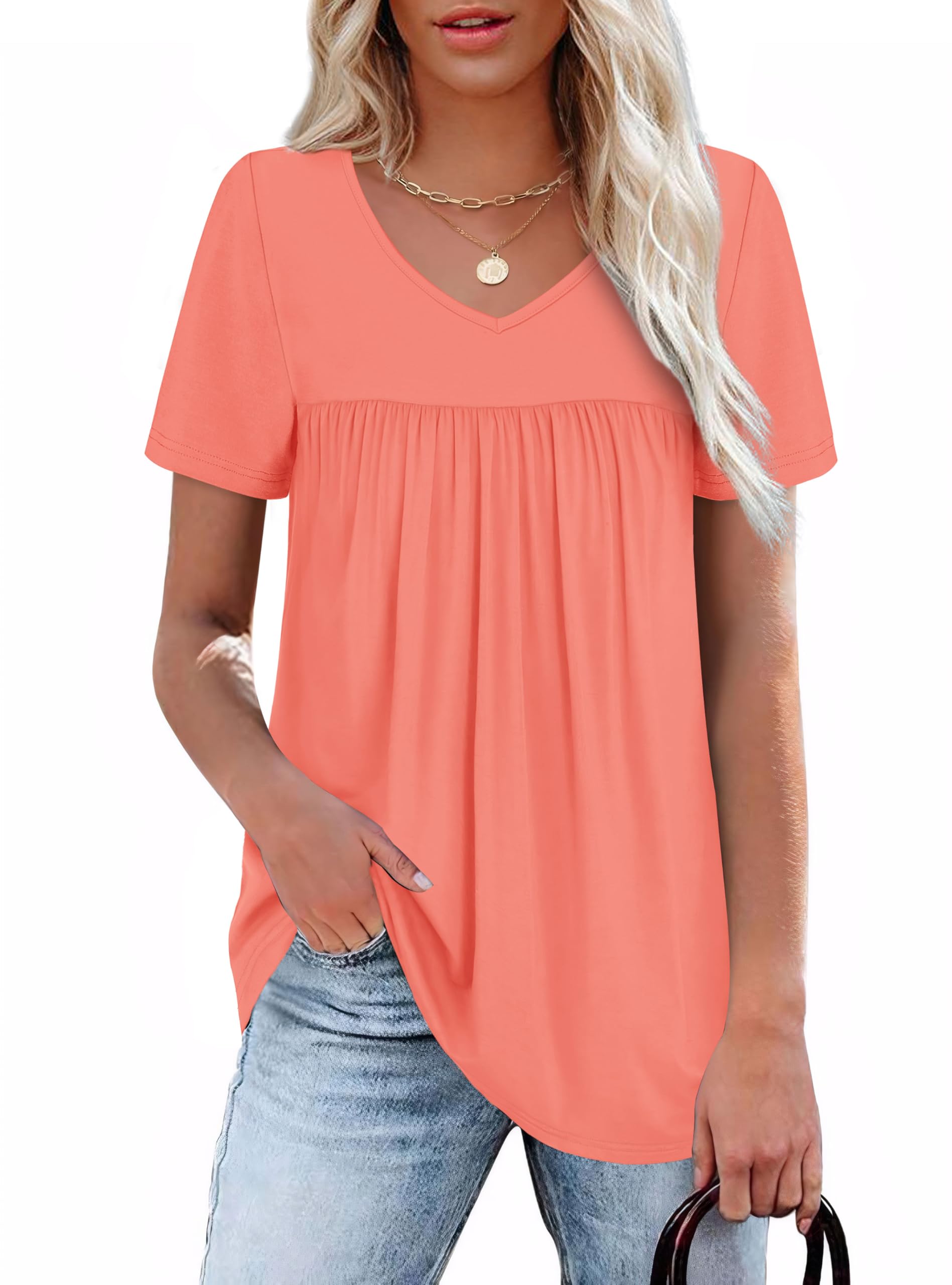 T Shirts for Women Short Sleeve Pleated Oversized