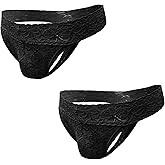 Umiehary Men Low Rise Lace T Back Breathable All Day Comfortable Thongs Stretchy Waistband 2 Pack Small-4XL