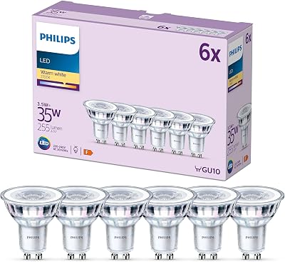 Philips LED Classic GU10 Spot Light Bulb 6 Pack Warm White 2700K 35W