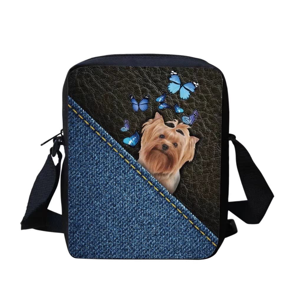 Coloranimal Blue Denim Dog Butterfly Printed Messenger Children Crossbody Handbag Boys Girls Wallet Phone Bags Pouch