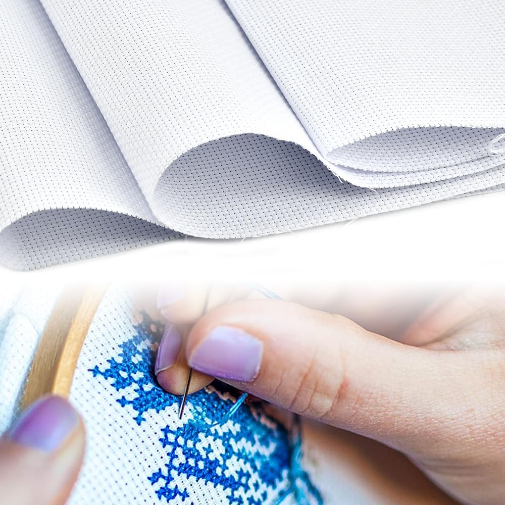 DIKEBAO 59 by 39 Inch 11 Count Aida Cloth Cross Stitch Large Fabric Reserve White for Needlework DIY Embroidery Decoration (1 x 1.5m)