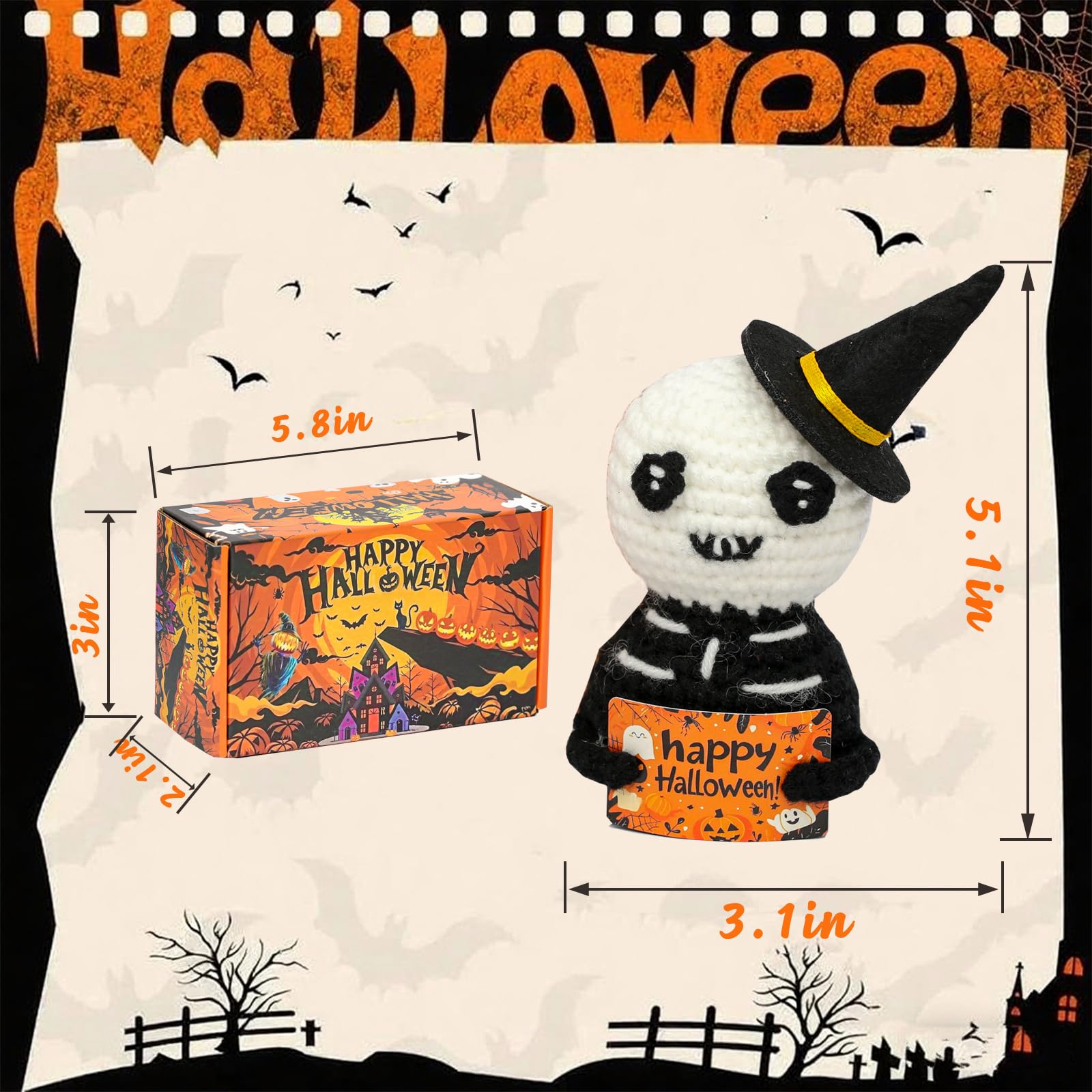 Ranvaira Unique Gifts for Halloween - Mini Funny Emotional Support Pickle with Magic Hat - Cute Knitted Plush Doll Halloween Decoration for Women, Adult