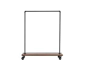 WILLIAM ROBERTS VINTAGE Industrial Pipe Rolling Clothing Rack with Solid Wood Shelf on Wheels by William Robert's Vintage