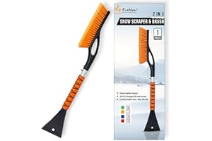 EcoNour 27" Aluminum Snow Brush with Ice Scrapers for Car Windshield and Window | Car Snow Scraper and Brush with Ergonomic Foam Grip Winter Accessories (Orange)