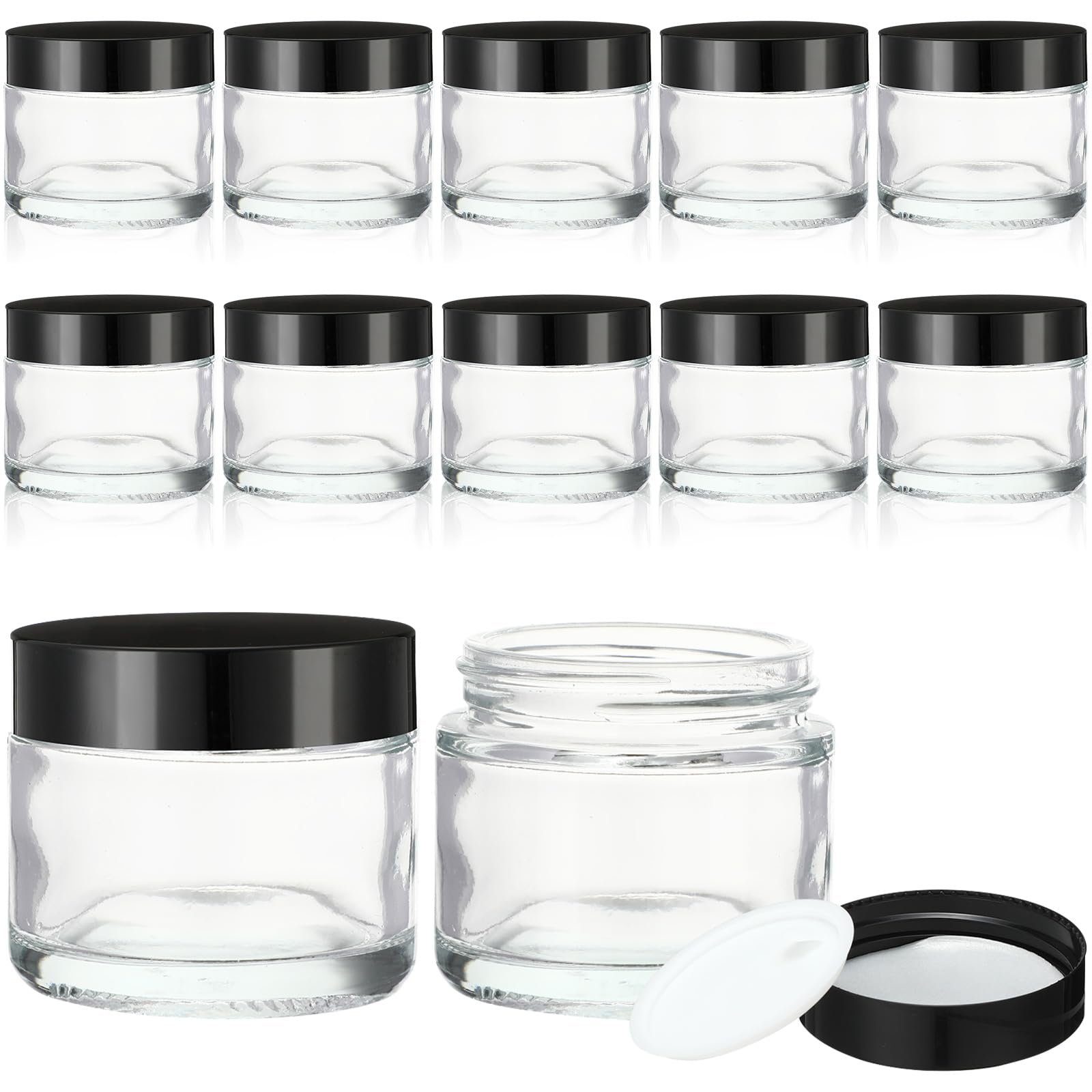Photo 1 of 2 oz Glass Jars with Lids, Clear Candle Jars with Black Lids Round Empty Candles Container Tins for Candle Making Storing Lotions Spice Powder Liquid Sample Makeup 24Clear)